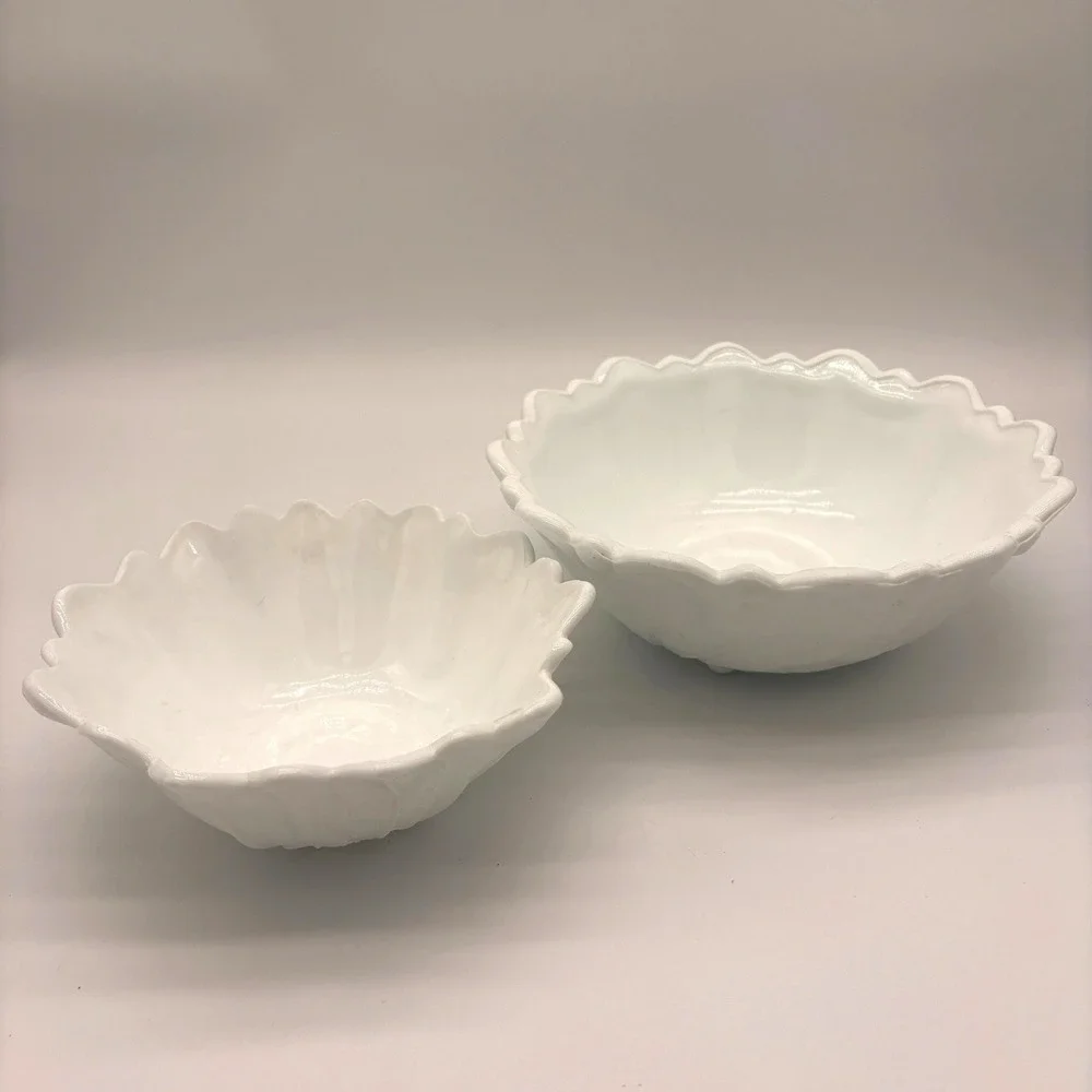 Vintage White Milk Glass Floral Scalloped Bowl Cottagecore Farmhouse Decor